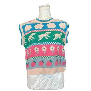 Luna Ivy Pastel Knit Sleeveless Pattern Top NWT Medium